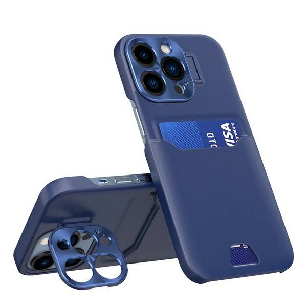 Leder Stand Case iPhone 14 Pro Cover Kartenetui Ständer blau