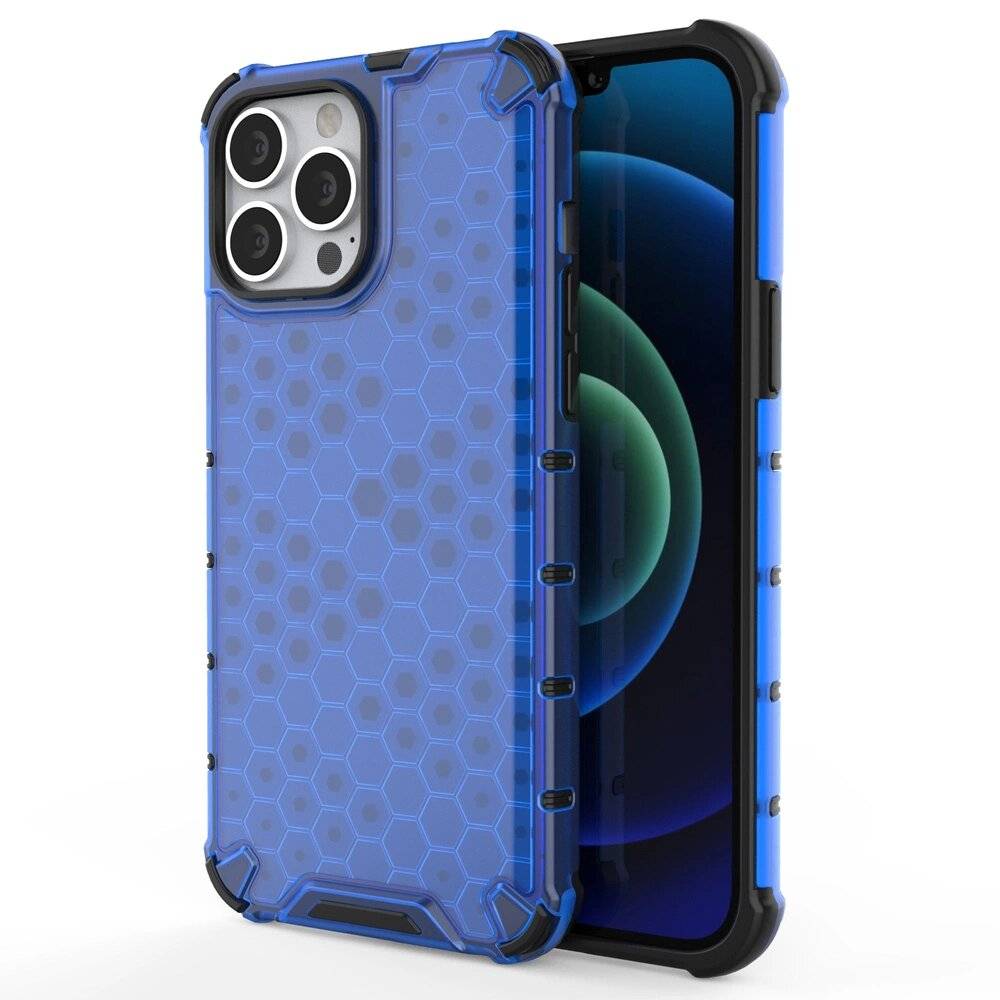Honeycomb Handyhülle Schutzhülle TPU Rahmen iPhone 13 Pro Max blau-0