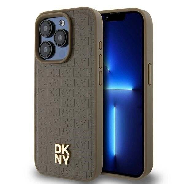 DKNY Leather Pattern Metal Logo MagSafe-Hülle iPhone 14 Pro Max – Braun-0