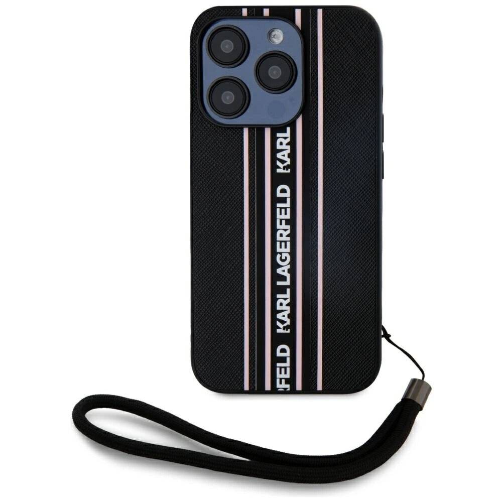 Karl Lagerfeld Saffiano Athleisure Stripes Cord iPhone 15 Pro Max Hülle - Rosa-0