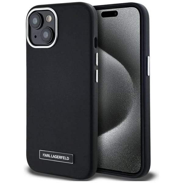 Karl Lagerfeld FW Metal Plate MagSafe iPhone 15 Hülle - Schwarz