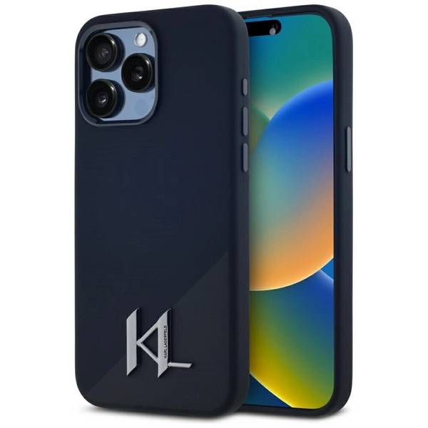 Karl Lagerfeld Silicone Shadow Metal Initial MagSafe Case iPhone 15 Pro Schwarz