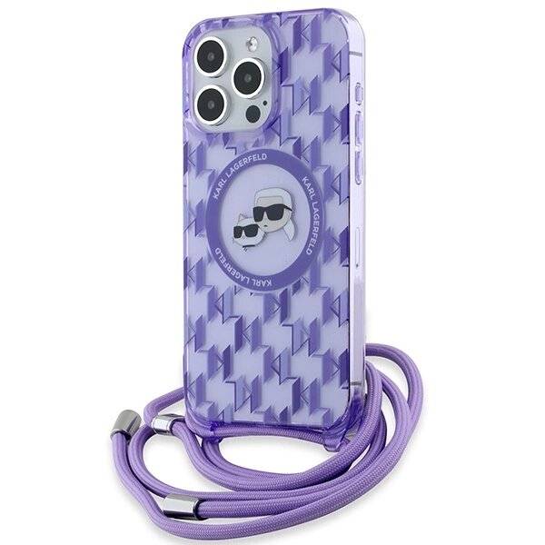 Karl Lagerfeld IML Crossbody Monogram & Choupette Head MagSafe-Hülle iPhone 15 Pro – Lila