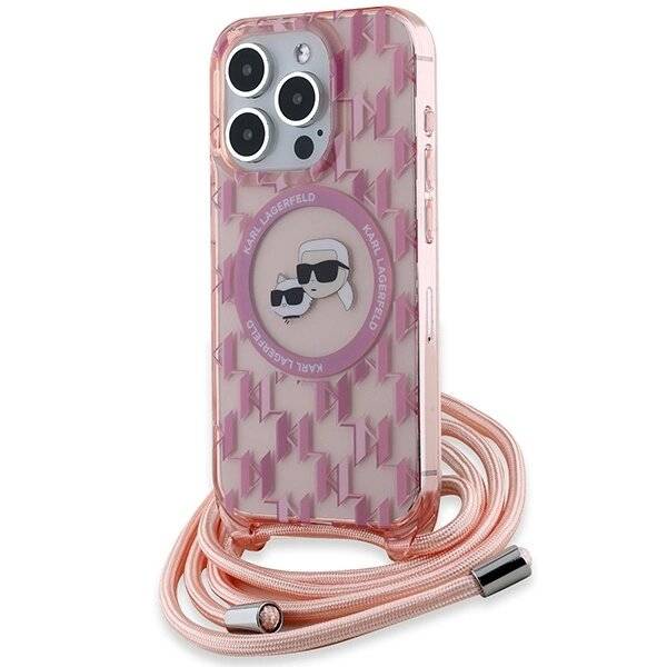 Karl Lagerfeld IML Crossbody Monogram & Choupette Head MagSafe Hülle iPhone 15 Pro Max – Rosa