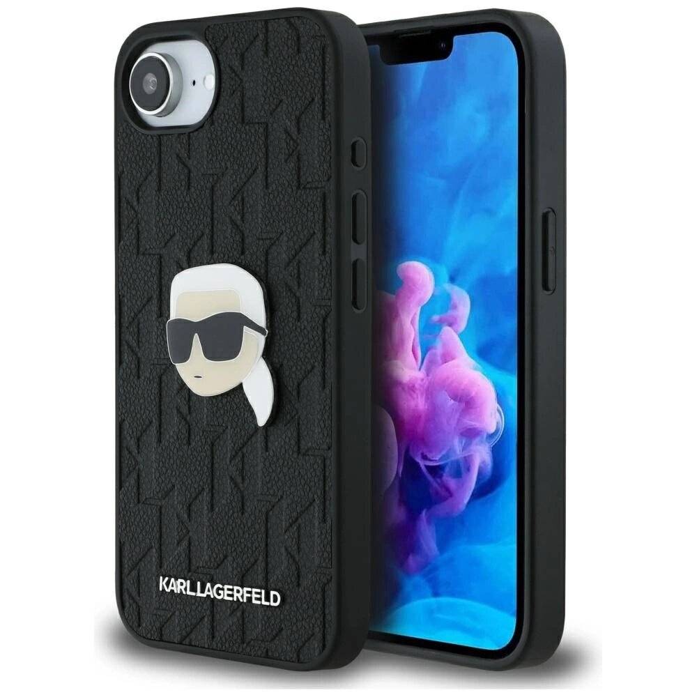 Karl Lagerfeld iPhone 16e Hülle Monogramm-Karl-Kopf-Anstecker - Schwarz-0