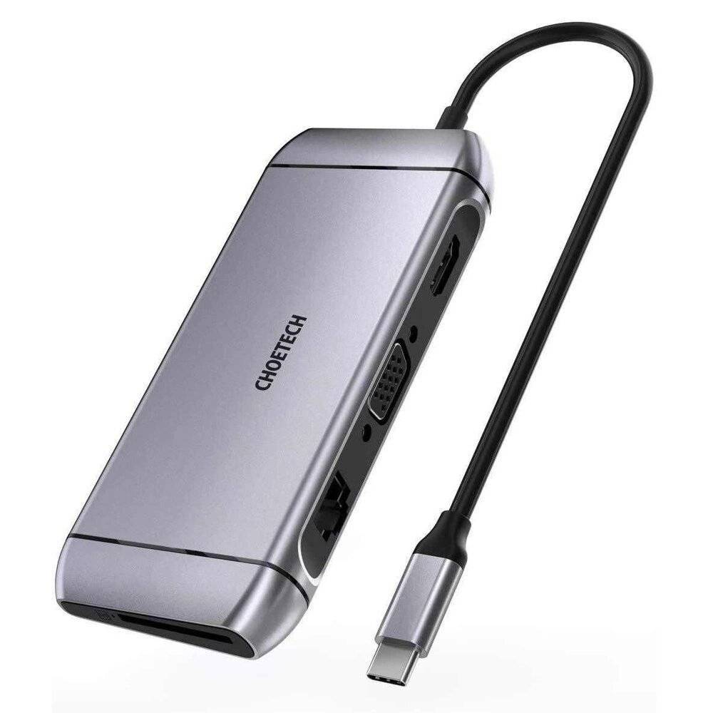 Choetech HUB-M15 USB-C 9-in-1 Hub, HDMI 4K, VGA, RJ45, 3x USB 3.0, SD/TF Reader-0