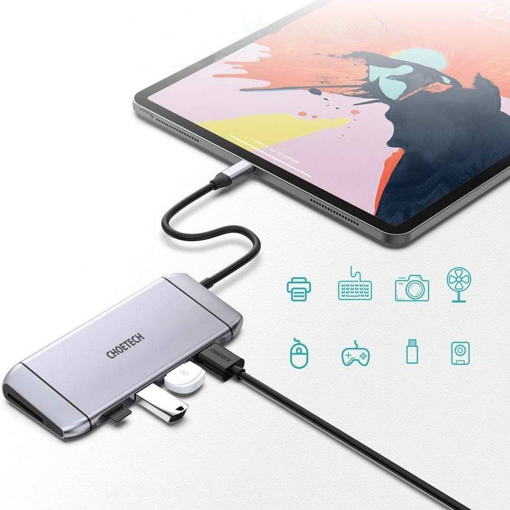 Choetech HUB-M15 USB-C 9-in-1 Hub, HDMI 4K, VGA, RJ45, 3x USB 3.0, SD/TF Reader-1