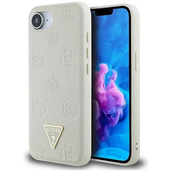 Guess Grained Hot Stamp Peony Triangle Logo MagSafe Hülle iPhone 16e - Beige