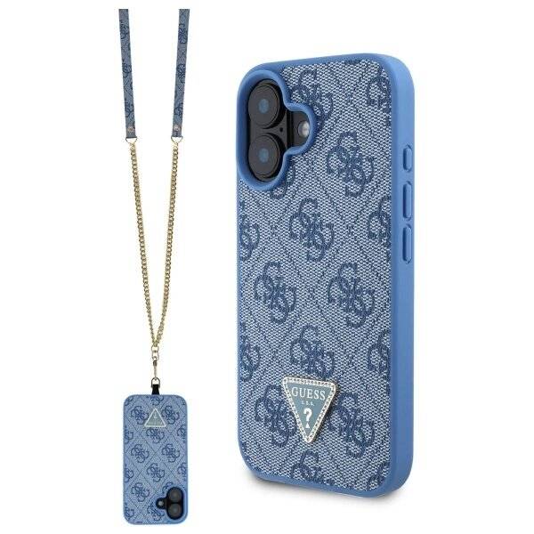 Guess Leder-Umhängetasche Metall-Logo Strass iPhone 16 – Blau-0