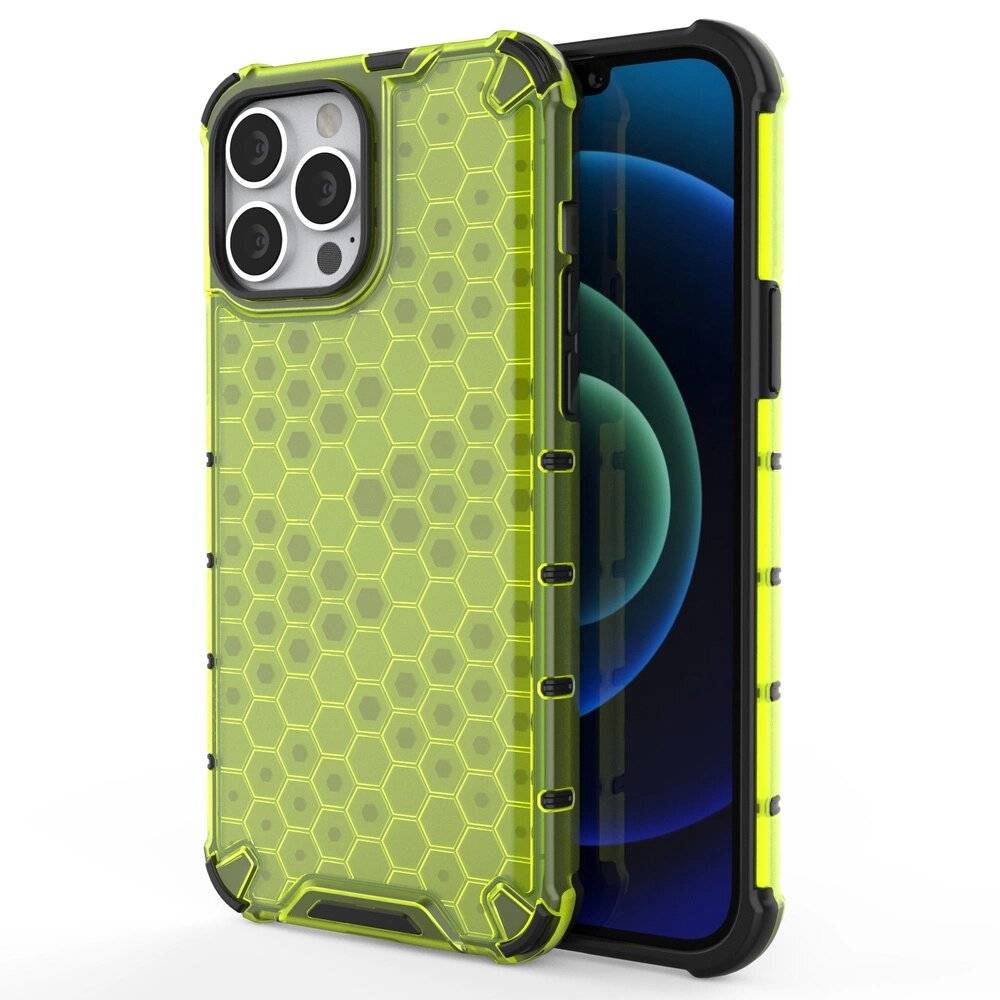 Honeycomb Handyhülle Schutzhülle TPU Rahmen iPhone 13 Pro Max grün-0