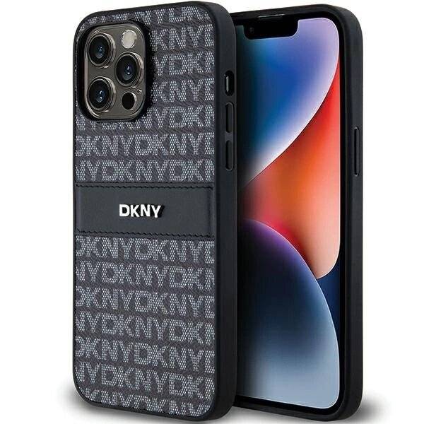 DKNY Lederhülle Monostreifen Metalllogo iPhone 14 Pro Max – Schwarz-0
