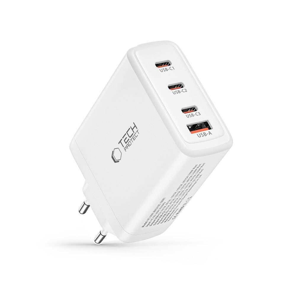 Tech-Protect NC100W-GAN GaN-Netzwerkladegerät 3x USB-C PD 100W / USB-A QC 3.0 - Weiß-1