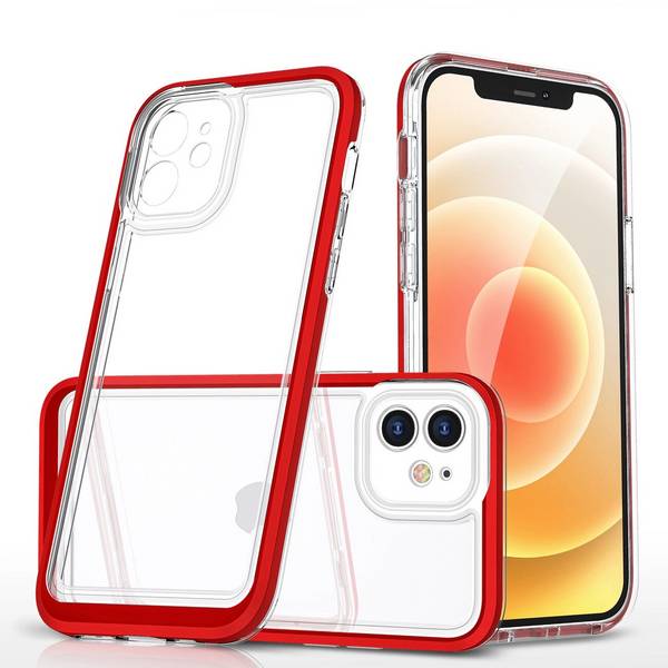 Klare 3in1 Hülle iPhone 12 Frame Gel Cover rot