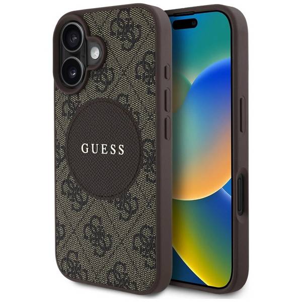 Guess 4G Circle Classic Logo MagSafe Hülle iPhone 16 - Braun