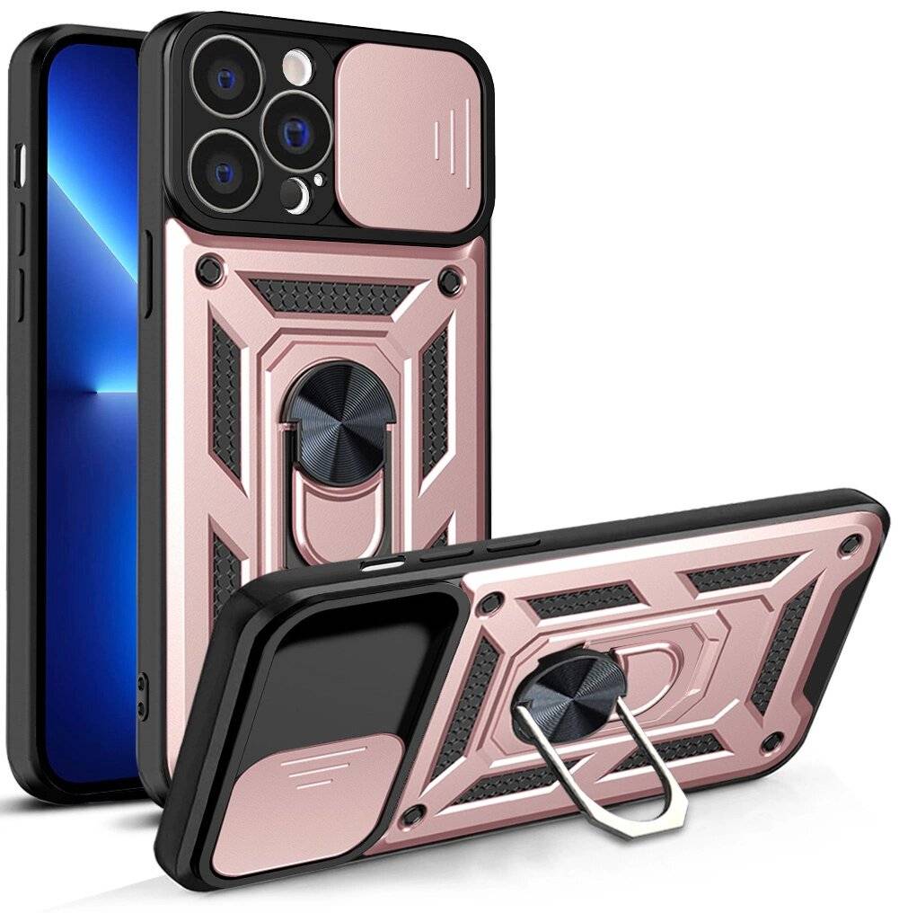 Hybrid Armor Camshield Hülle iPhone 13 Pro Max gepanzerte Kameraabdeckung Pink-0