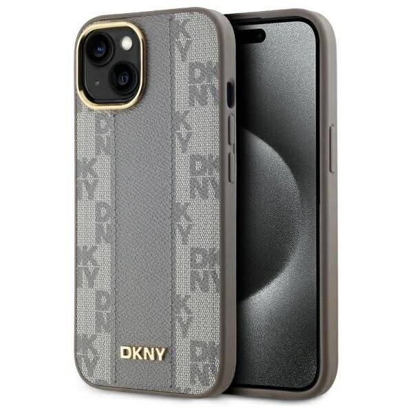 DKNY Leather Checkered Mono Pattern MagSafe-Hülle iPhone 15 Plus – Beige-0