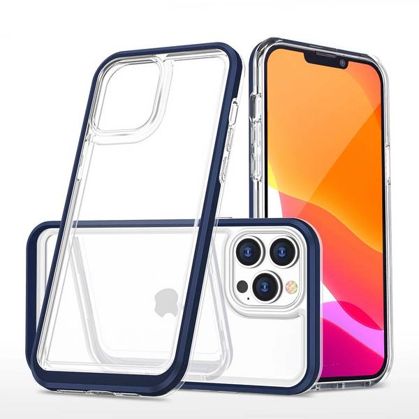 Klare 3in1 Hülle iPhone 14 Pro Max Silikonhülle Rahmen blau