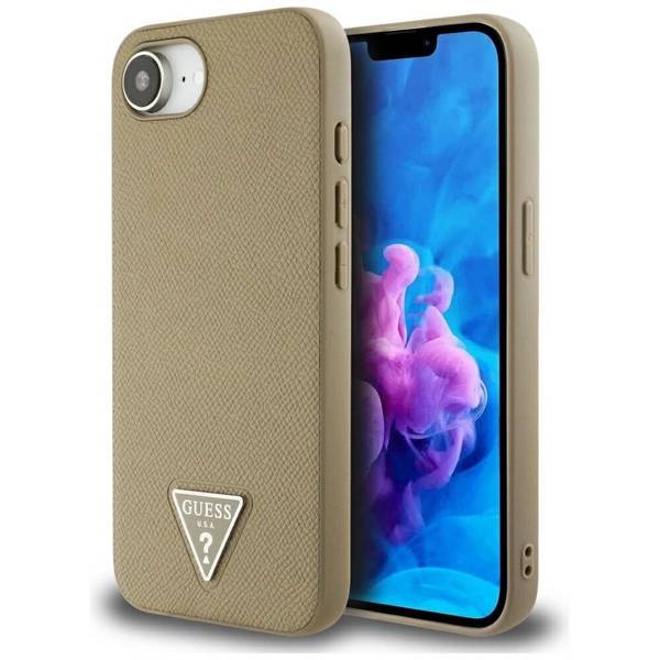 Guess Grained Triangle MagSafe iPhone 16e Hülle - Braun