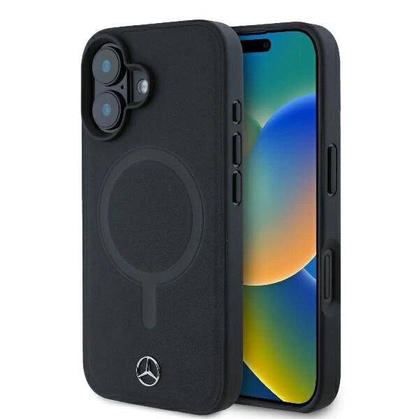 Mercedes Plain Smooth Leather MagSafe Hülle iPhone 16 – Schwarz