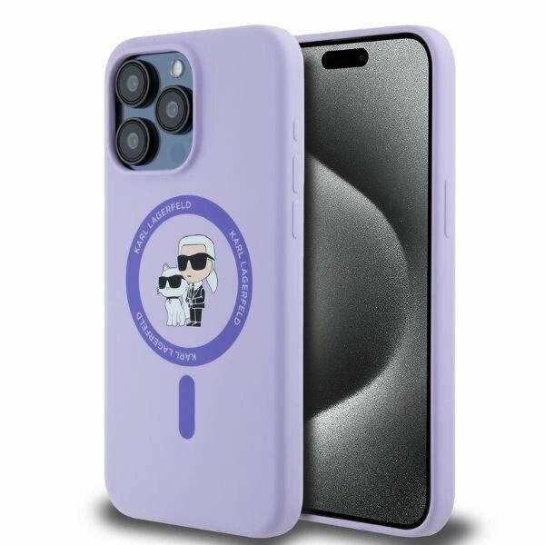 Karl Lagerfeld Silikon Karl&Choupette Heads Ring MagSafe Hülle iPhone 15 Pro Max – Lila