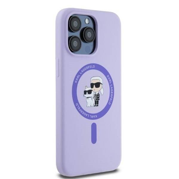 Karl Lagerfeld Silikon Karl&Choupette Heads Ring MagSafe Hülle iPhone 15 Pro Max – Lila-2