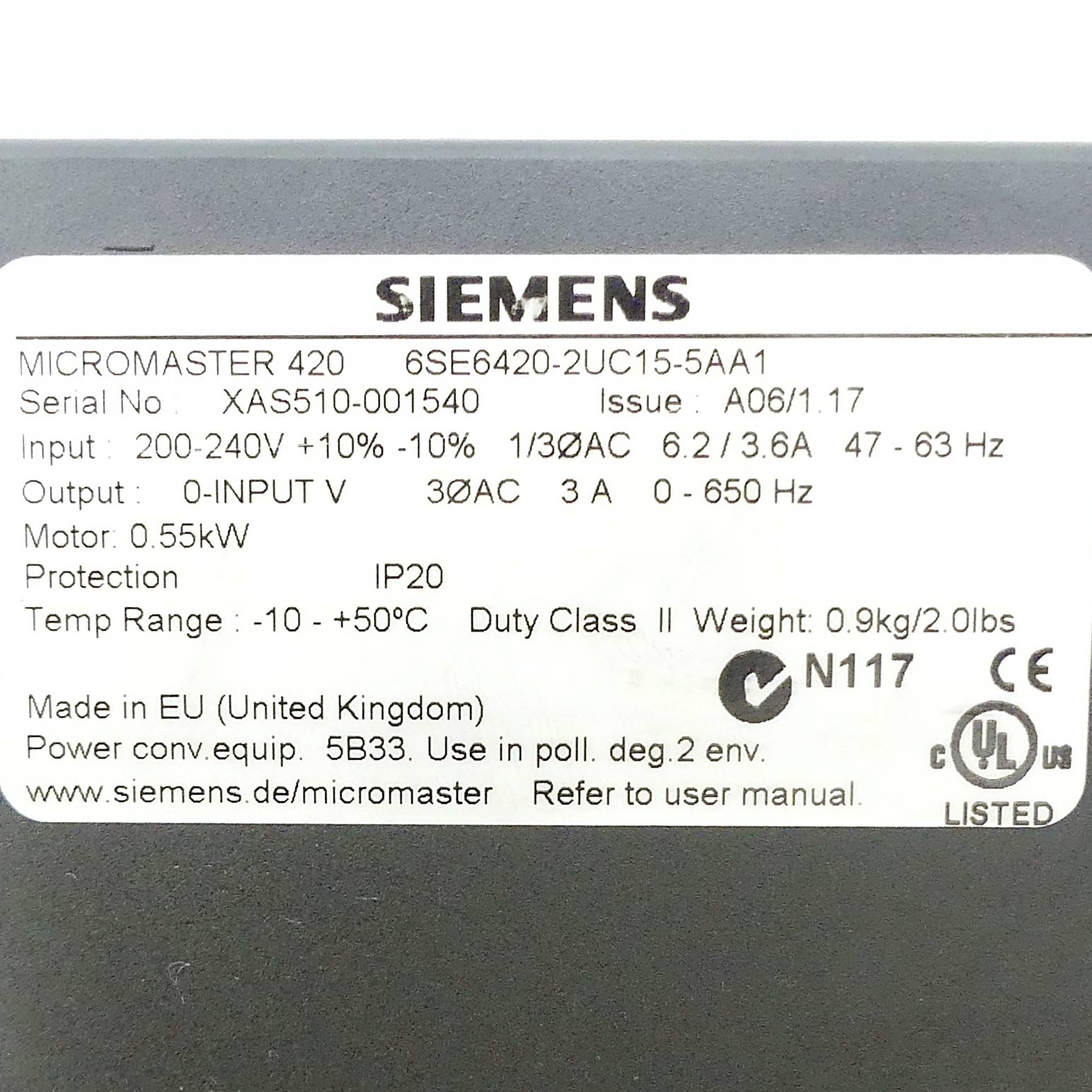 Siemens Micromaster 420 (6SE6420-2UC15-5AA1)-1