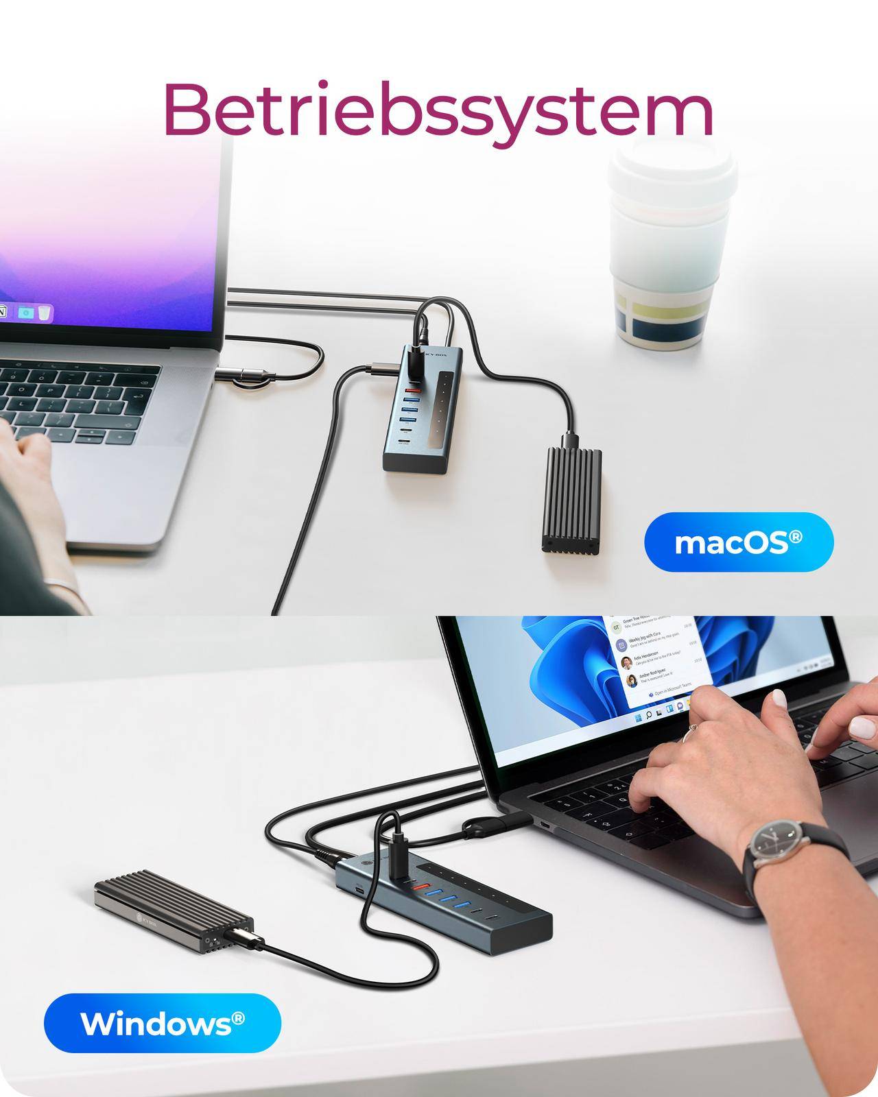 IB-HUB1743-CPD, 9-in-1 HUB, 7x HUB Port (3C+ 4A) mit 1x USB-C für Laden (PD 20W mit display) & 1x PD 100W-4