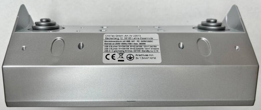 ChiliTec - 2-fach Steckdosenblock USB-A&C, silber 250V~/ 16A-3