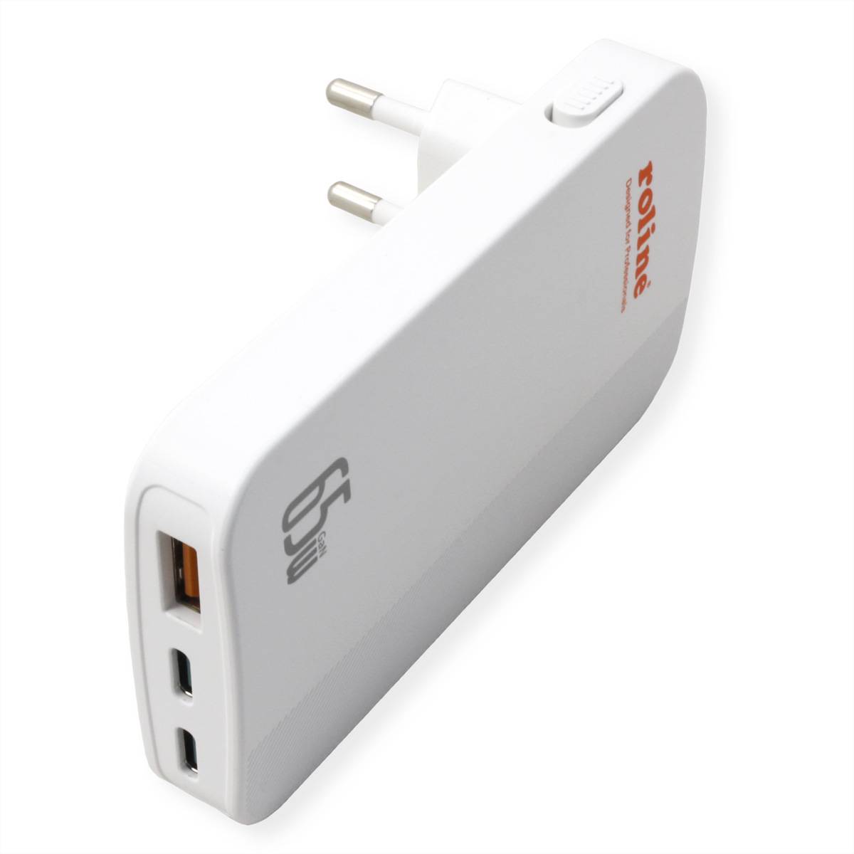 ROLINE USB Charger, schlank, mit klappbarem Euro-Stecker, 65W-0