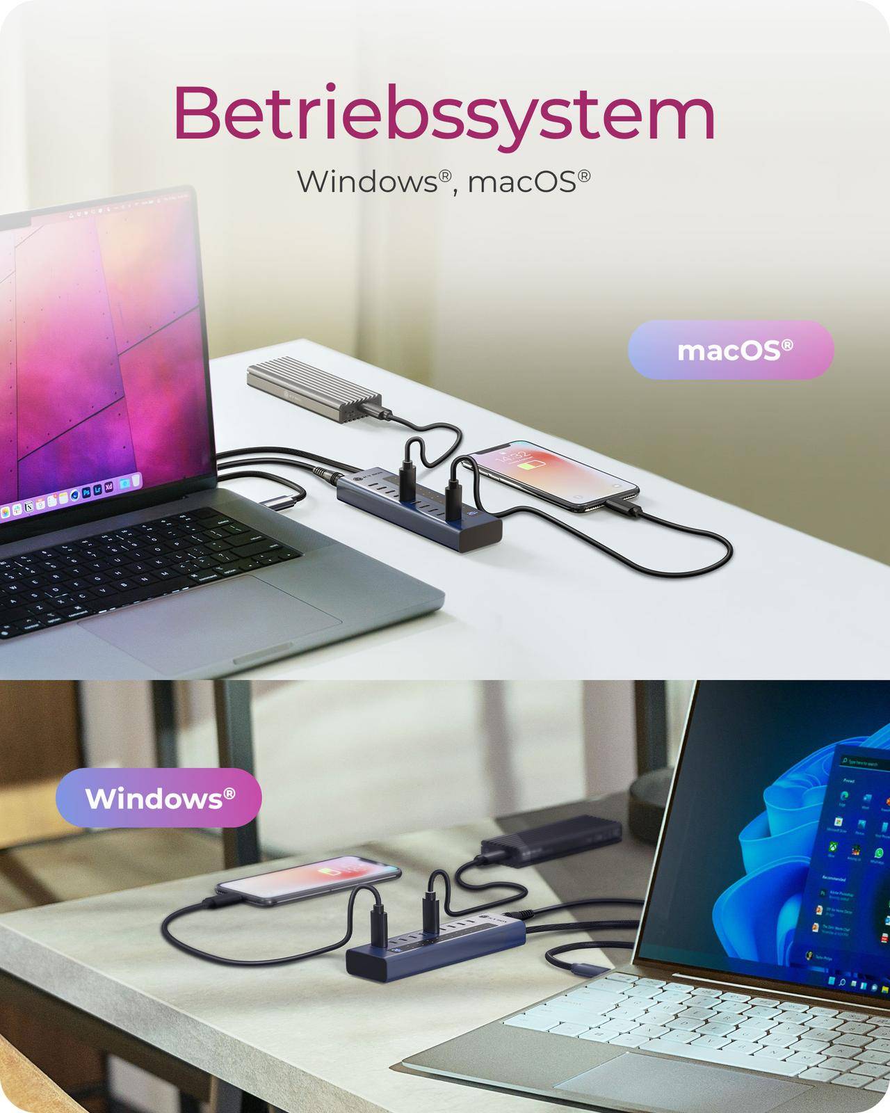 IB-HUB1450-C31, HUB mit 10x USB-C Ports, USB 3.2 Gen 2, 10 Gbit/s, mit 48W Netzteil, 1x PD 20W-3