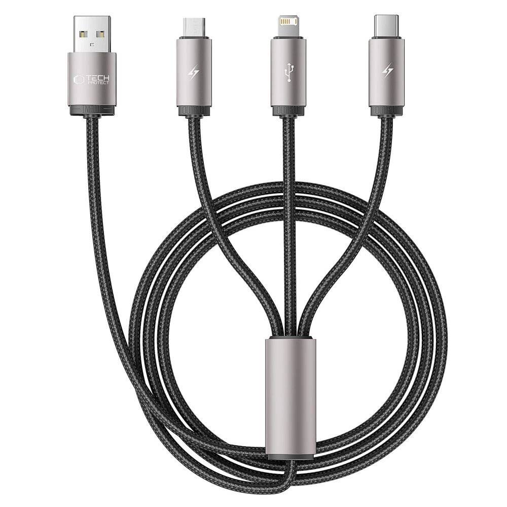 Tech-Protect UltraBoost 3in1 USB-A – Lightning /USB-C/Micro-USB 3,5A Kabel 1 m Grau-0
