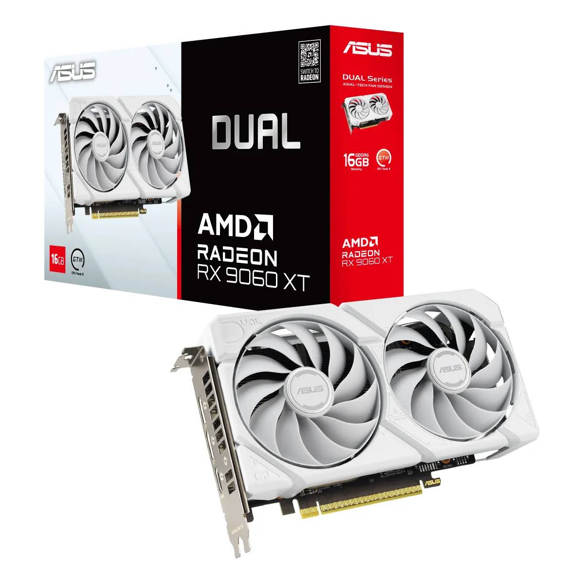 ASUS Dual -RX9060XT-16G-WHITE, Radeon RX 9060 XT, 16 GB, GDDR6, PCI Express 5.0, 2 Lüfter-0