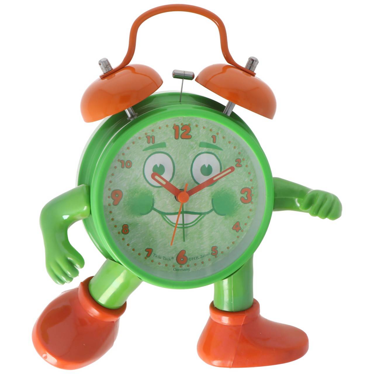 ABC spielerisch die Uhrzeit lernen, Ticki Tack der Kinderwecker grün orange, inklusive Batterie-3