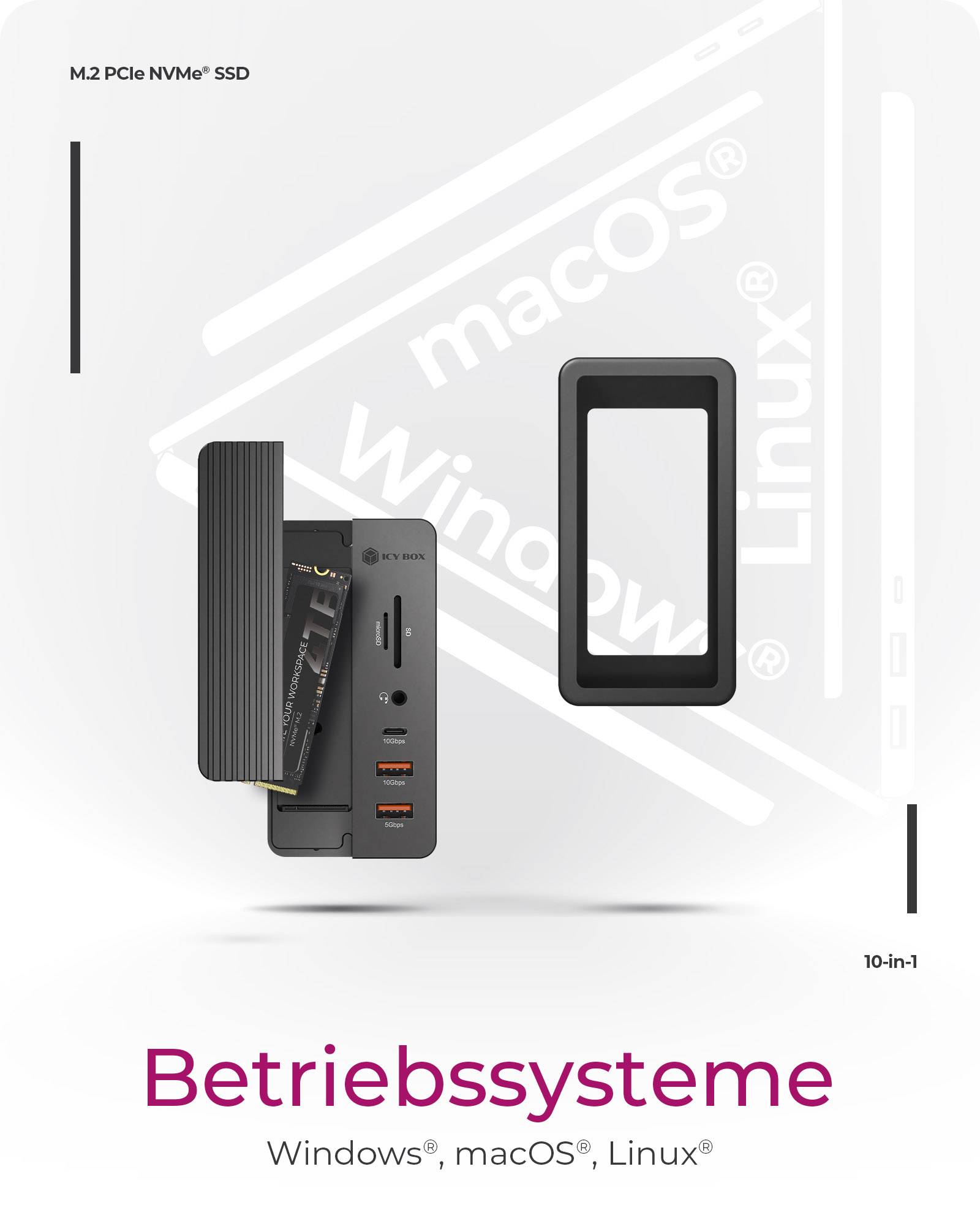 IB-DK4072M-CU31, 10 in 1 DockingStation mit Slot für M.2 NVME SSD Slot, Host USB 3.2 Gen 2 Type-C+A 10 Gbit/s-4