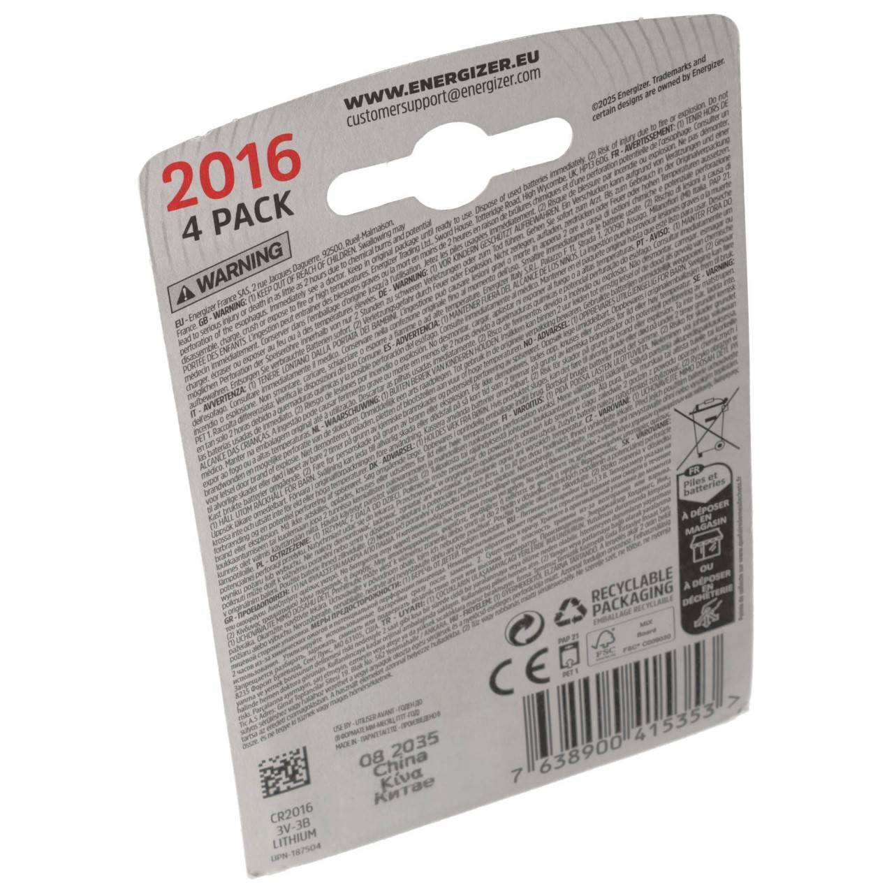 ENERGIZER - Knopfzelle CR 2016 4 St. Lithium CR2016 - Batterie - CR2016-4