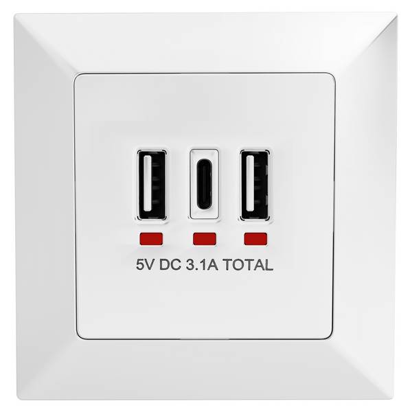 hb-digital Wandsteckdose Unterputz mit 2x USB-A und 1x USB-C Ports weiss