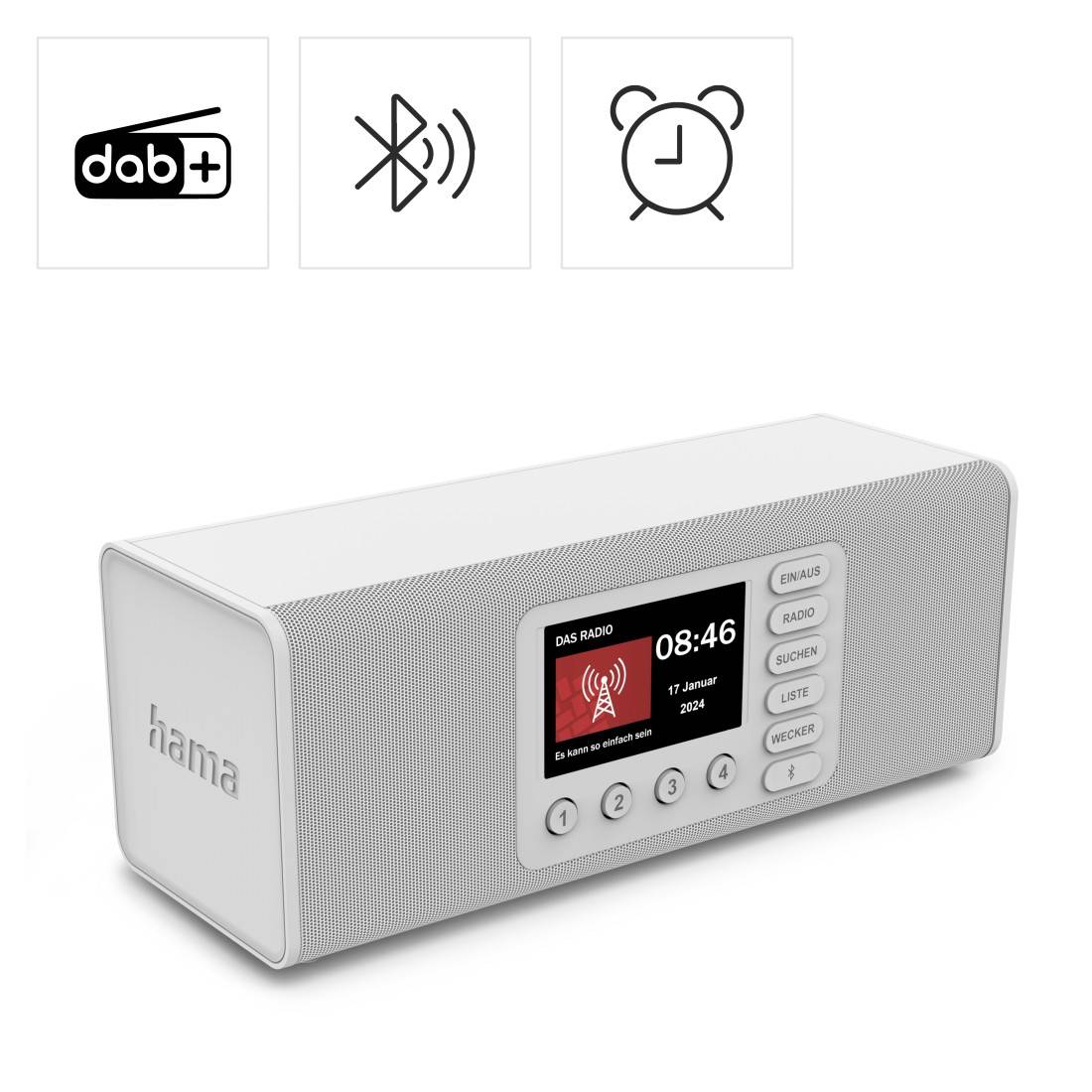 hama 00054263 Digitalradio "DR2002", FM/DAB/DAB+/Bluetooth® RX, Radiowecker, Stereo, Weiß-1