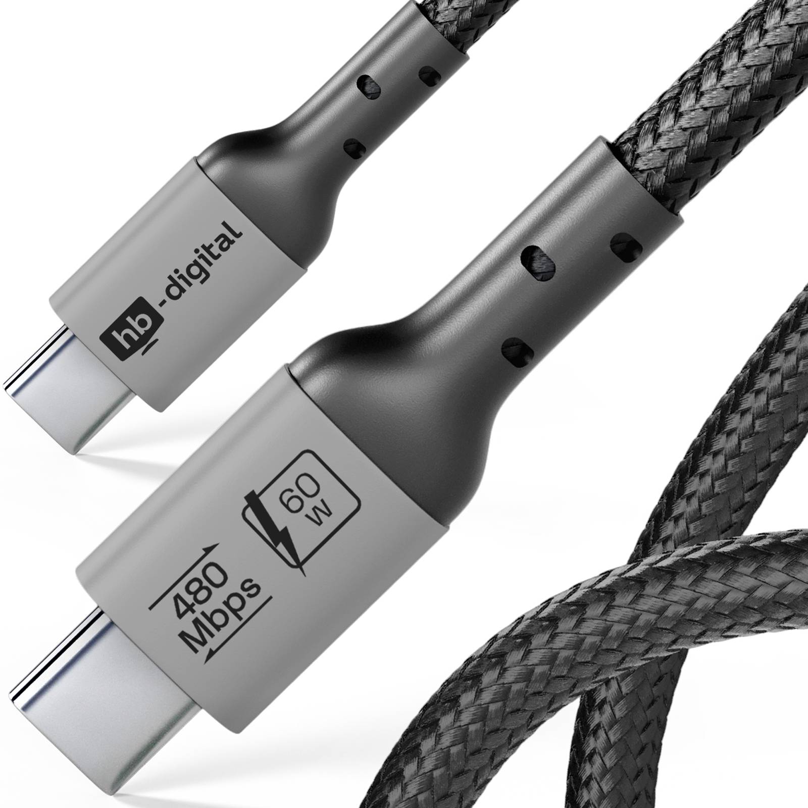 hb-digital USB-C auf USB-C Kabel 2m USB 2.0 60W 480Mbps schwarz-0