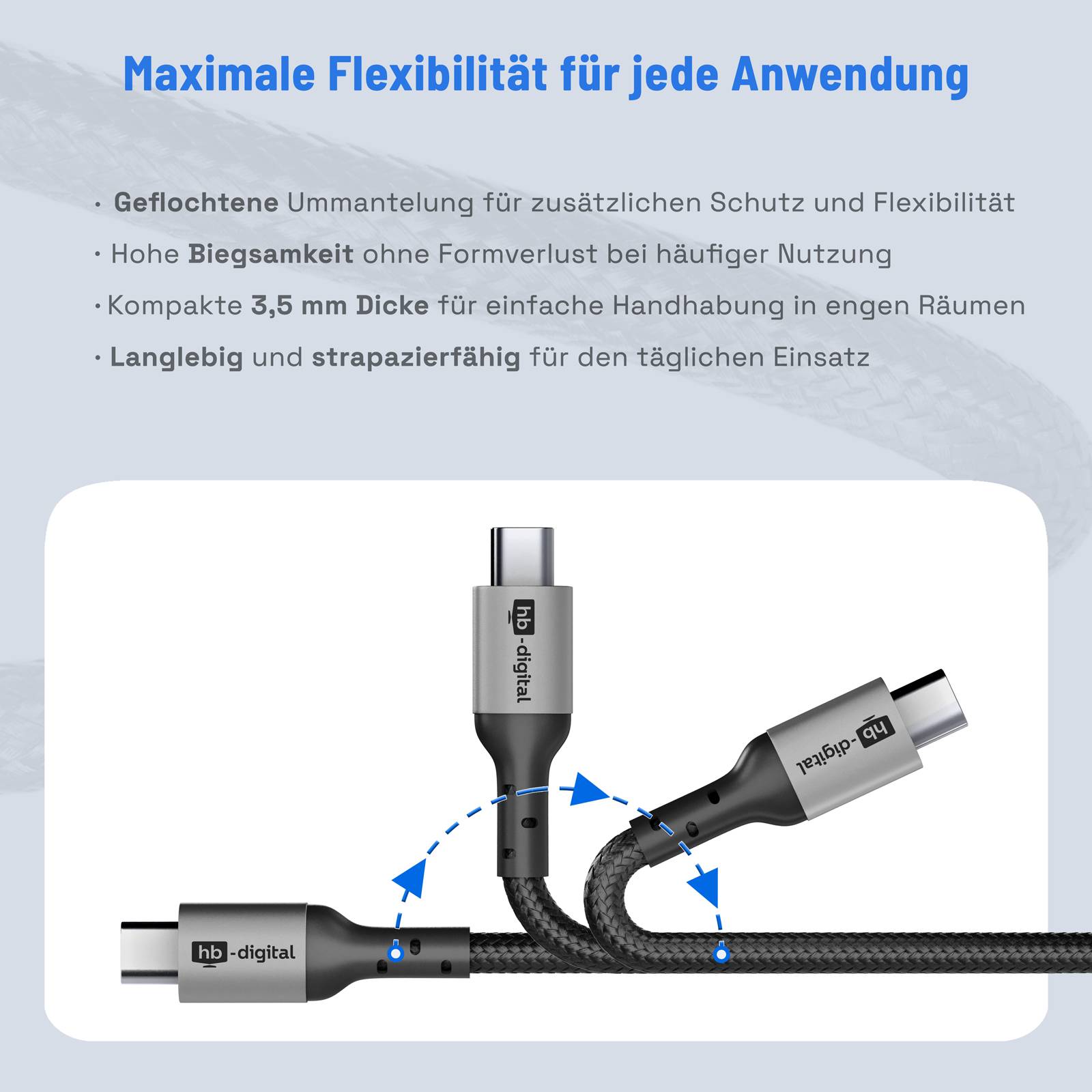 hb-digital USB-C auf USB-C Kabel 2m USB 2.0 60W 480Mbps schwarz-3