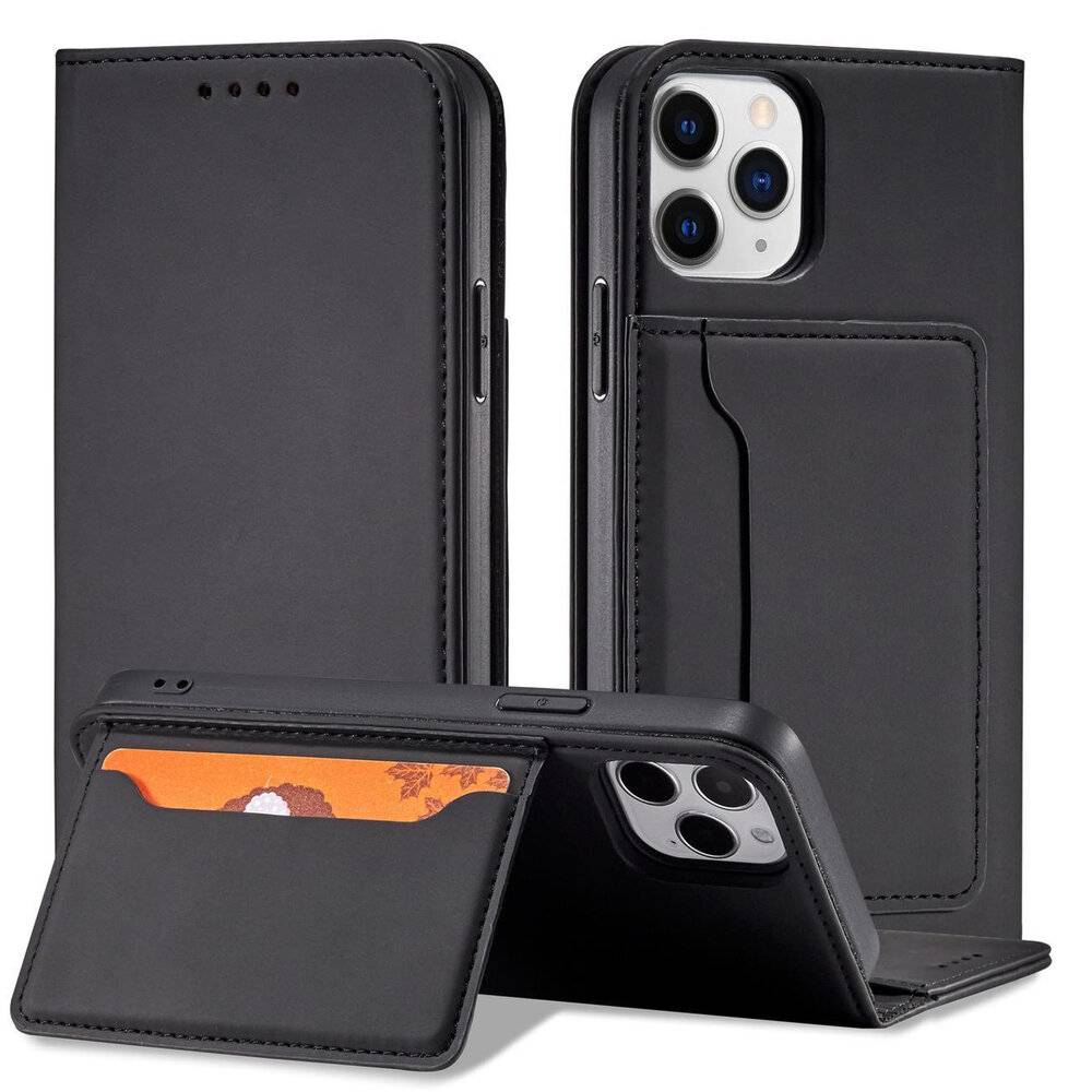Magnetkartenhülle iPhone 12 Pro Tasche Kartenetui Kartenhalter Schwarz-1