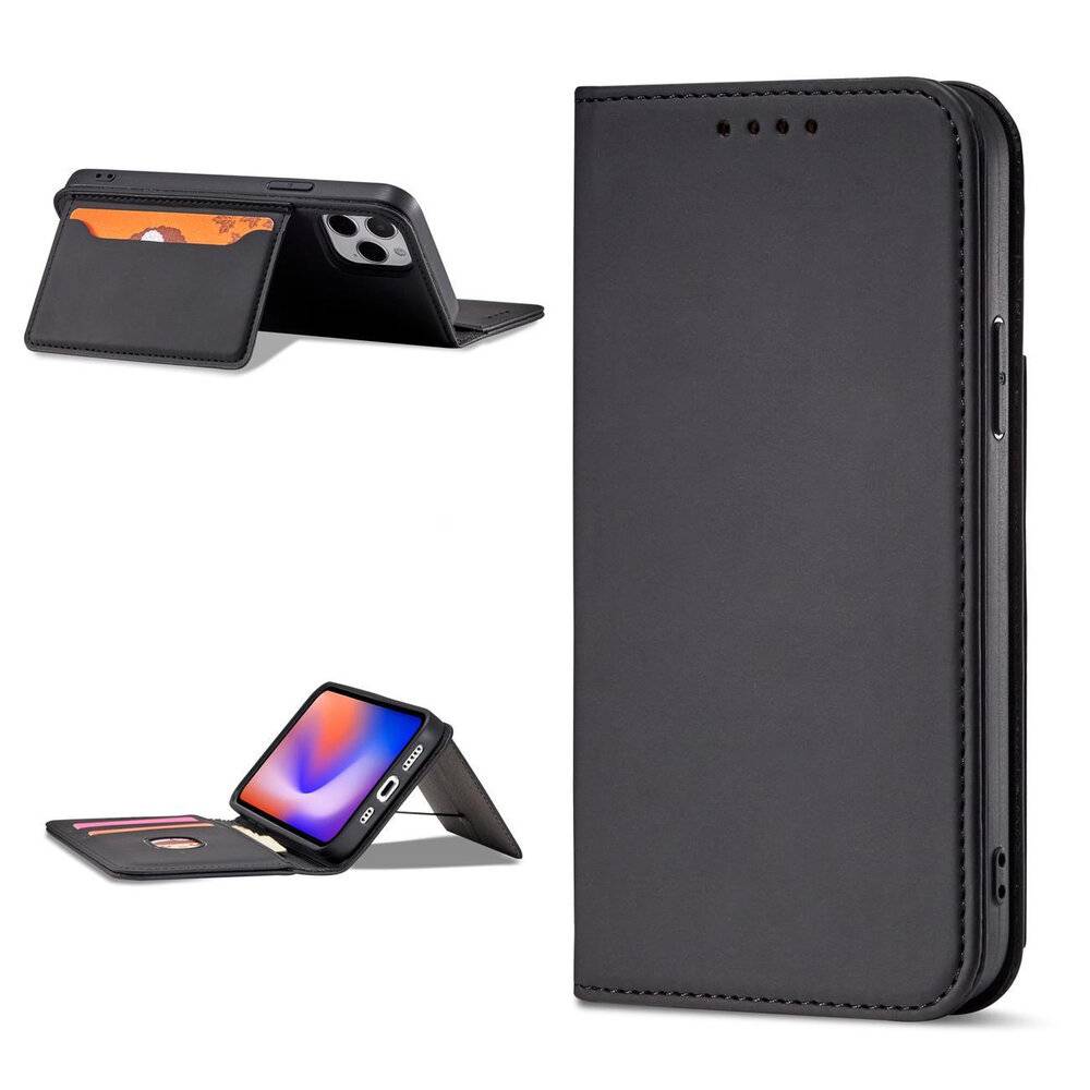 Magnetkartenhülle iPhone 12 Pro Tasche Kartenetui Kartenhalter Schwarz-3