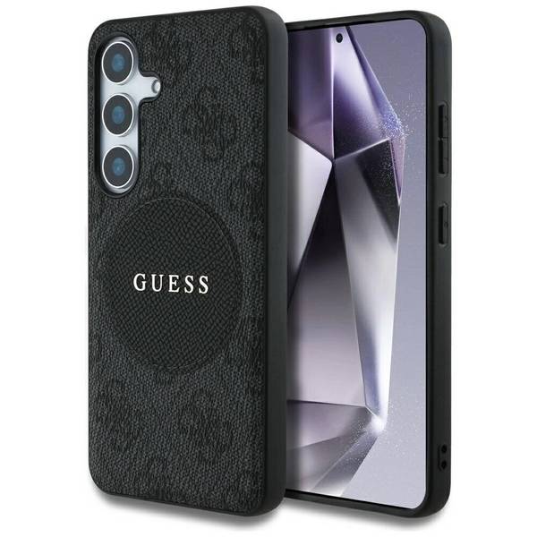Guess 4G Round Patch Classic Logo MagSafe Hülle Samsung Galaxy S25 schwarz