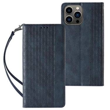 Magnet Strap Case iPhone 12 Pro Pouch Wallet + Mini Lanyard Pendant Blau