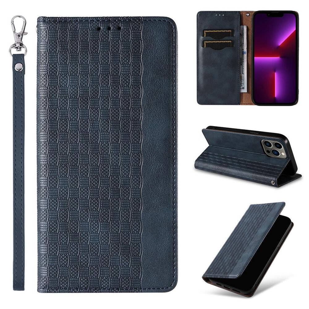 Magnet Strap Case iPhone 12 Pro Pouch Wallet + Mini Lanyard Pendant Blau-2