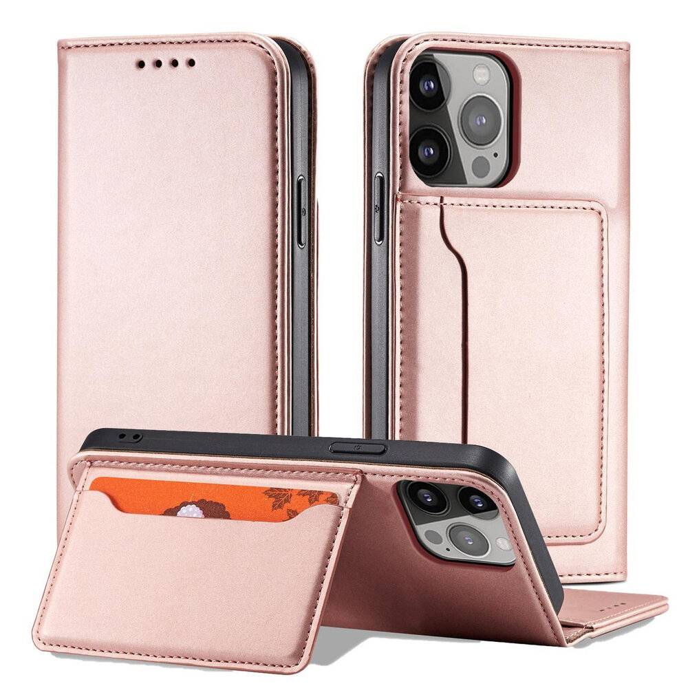 Magnetkartenhülle iPhone 13 Pro Max Tasche Kartenetui Kartenhalter Pink-4