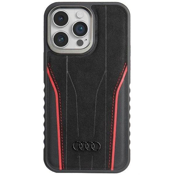 Audi Echtledertasche MagSafe iPhone 15 Pro Max – Schwarz Rot
