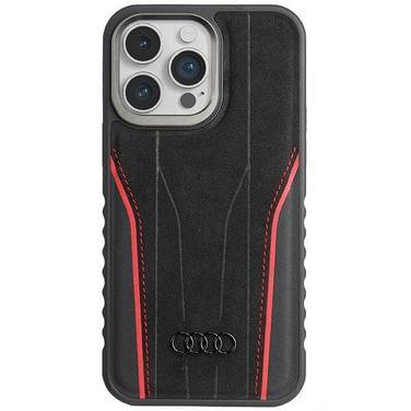 Audi Echtledertasche MagSafe iPhone 15 Pro – Schwarz Rot