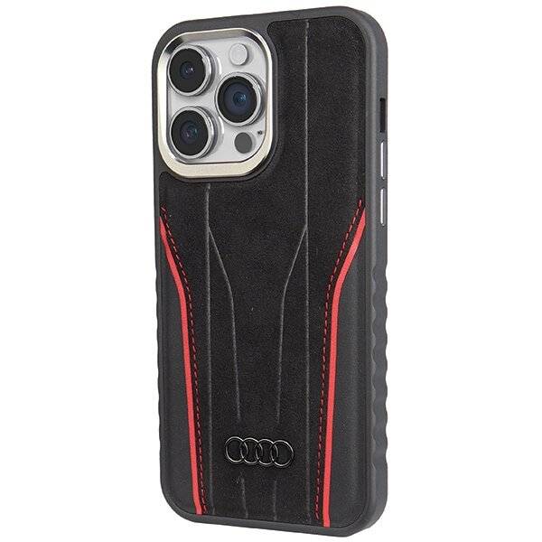 Audi Echtledertasche MagSafe iPhone 15 Pro Max – Schwarz Rot-1