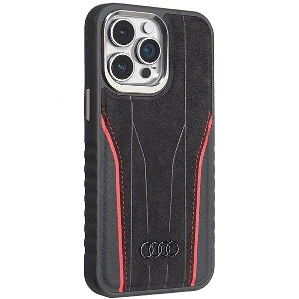 Audi Echtledertasche MagSafe iPhone 15 Pro – Schwarz Rot-4