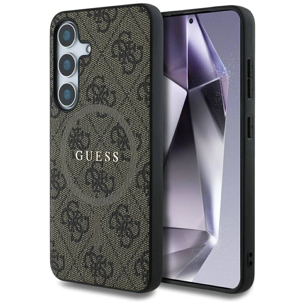Guess Leder 4G Coloured Ring Classic Logo MagSafe Samsung Galaxy S25 Hülle braun-0